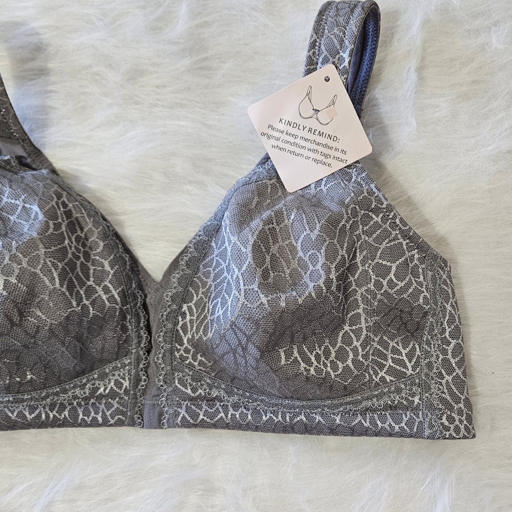 Gray Lace support bra wireless 36DD NWOT